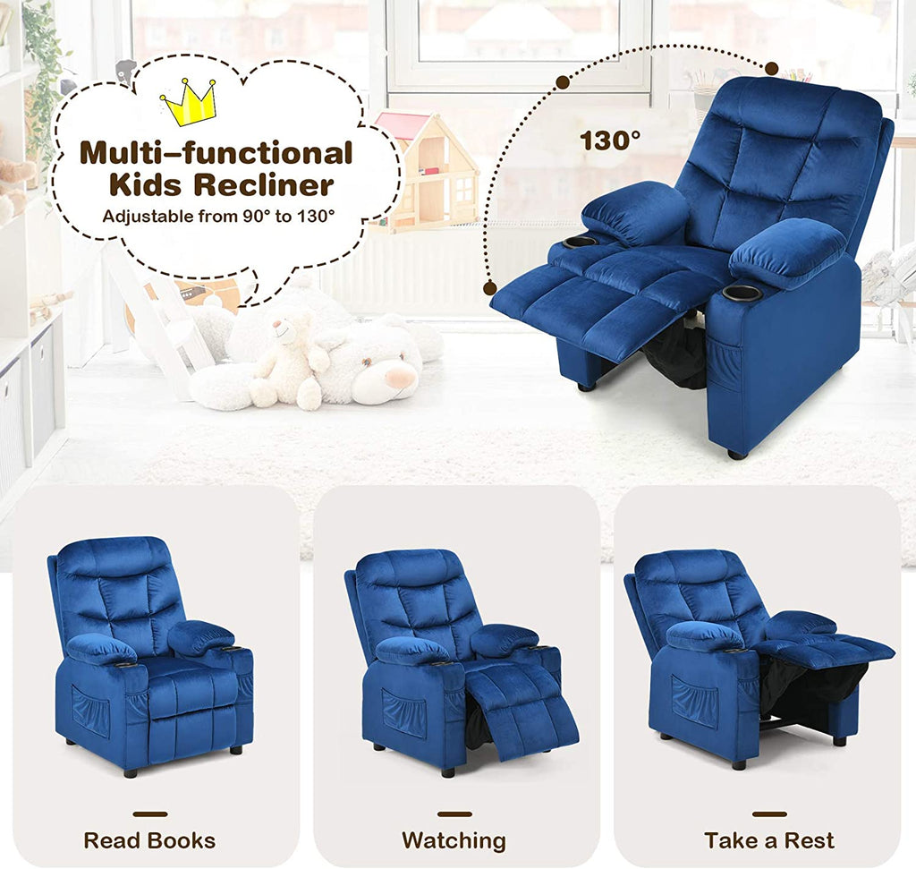 Rose Velvet Kids Recliner Sofa with Cup Holder Y708