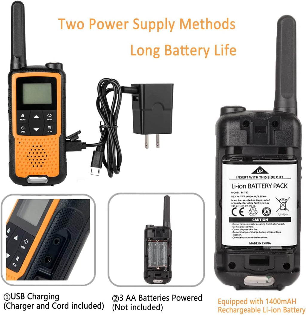 Orange 4 Pack Rechargeable NOAA Walkie Talkies with Earpiece and Mic Y30705