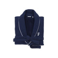 Navy Turkish Cotton Waffle Terry Bathrobe with Satin Piped Trim Z2245