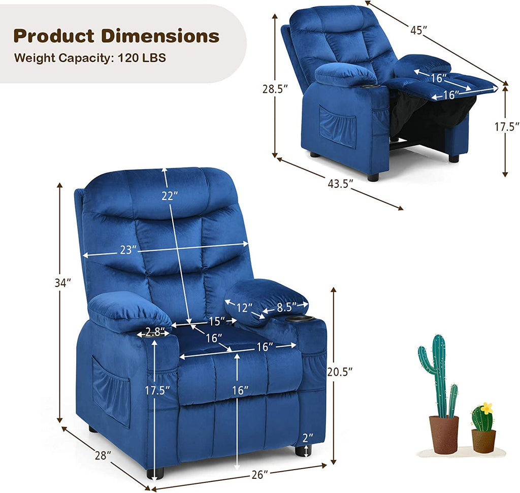 Rose Velvet Kids Recliner Sofa with Cup Holder Y708