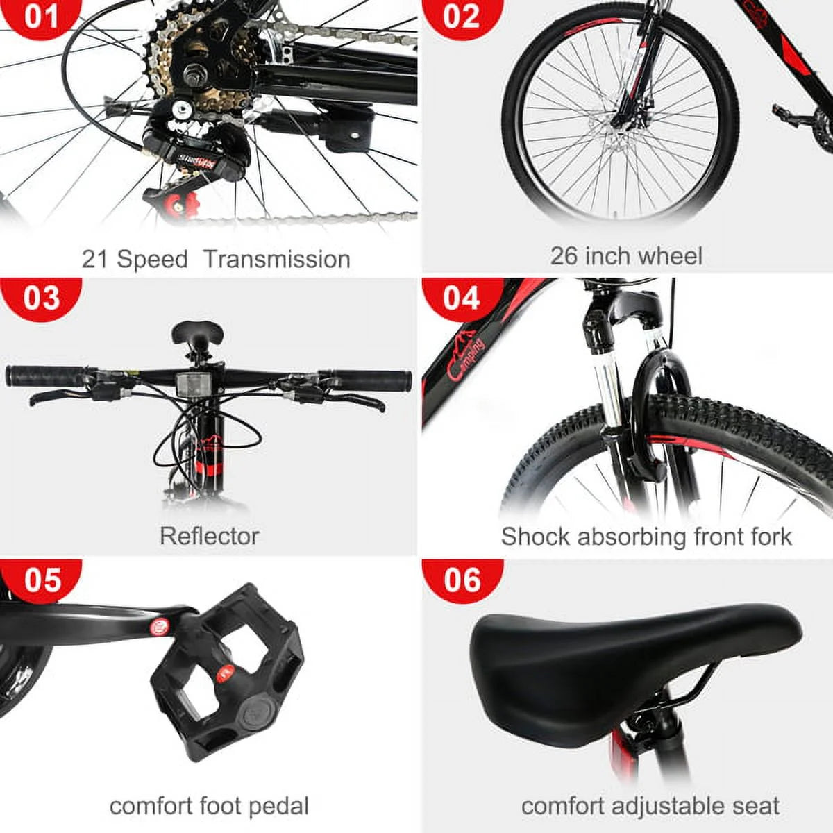 26 Inch 21 Speed Red Black Mountain Bike G8580