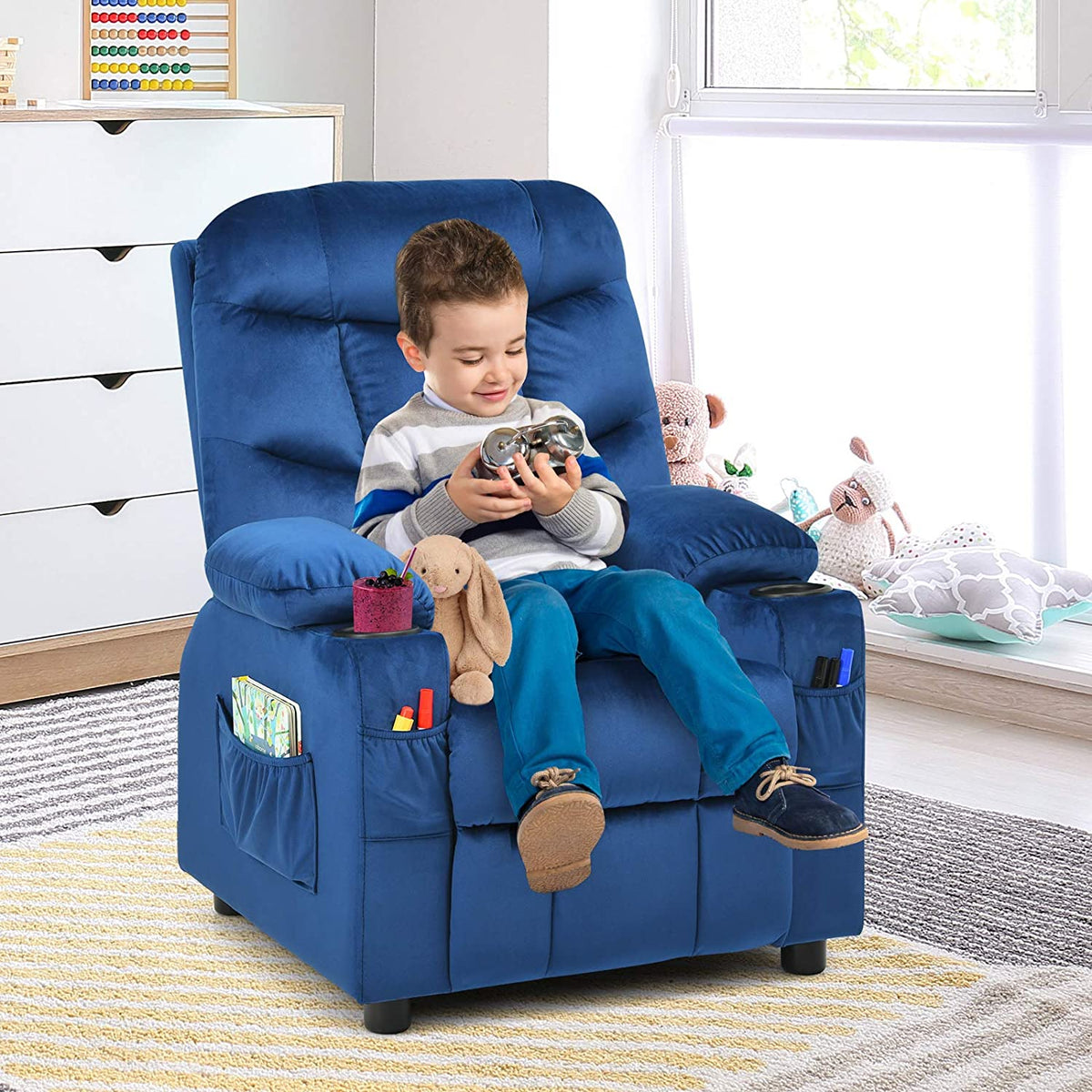 Rose Velvet Kids Recliner Sofa with Cup Holder Y708
