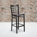 Black Window Back Metal Restaurant Barstool with Walnut Wood Seat T1107