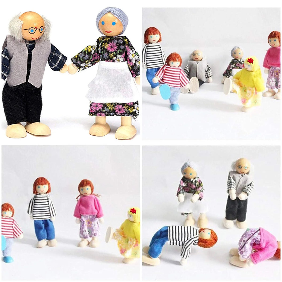 Wooden Dolls Playset Set of 7 People with Dog G1637