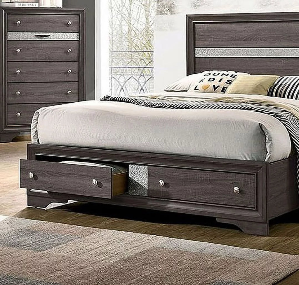 Gray Queen Size Solid Wood Bedroom Furniture 4pc Set P2226
