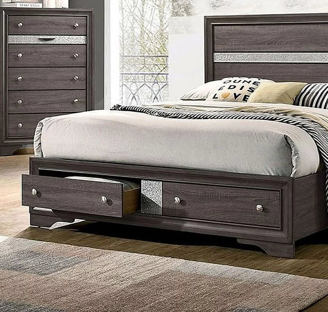 Gray Queen Size Solid Wood Bedroom Furniture 4pc Set P2226