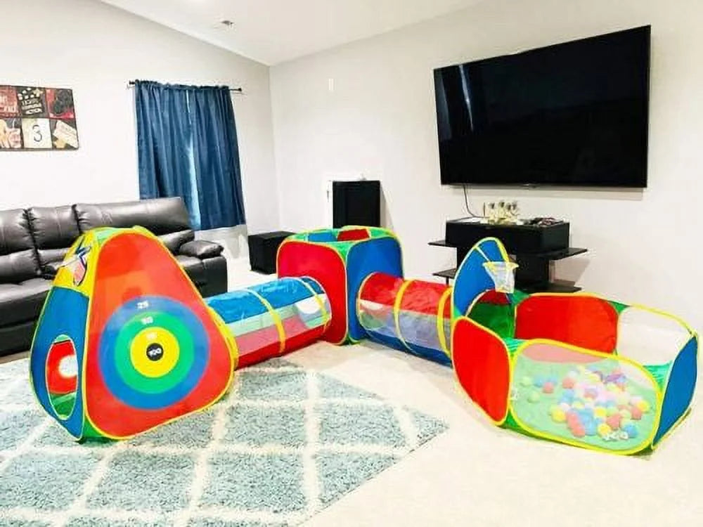 5 Pieces Kids Pop Up Play Tent Crawl Tunnel Ball Pit Playhouse D908560