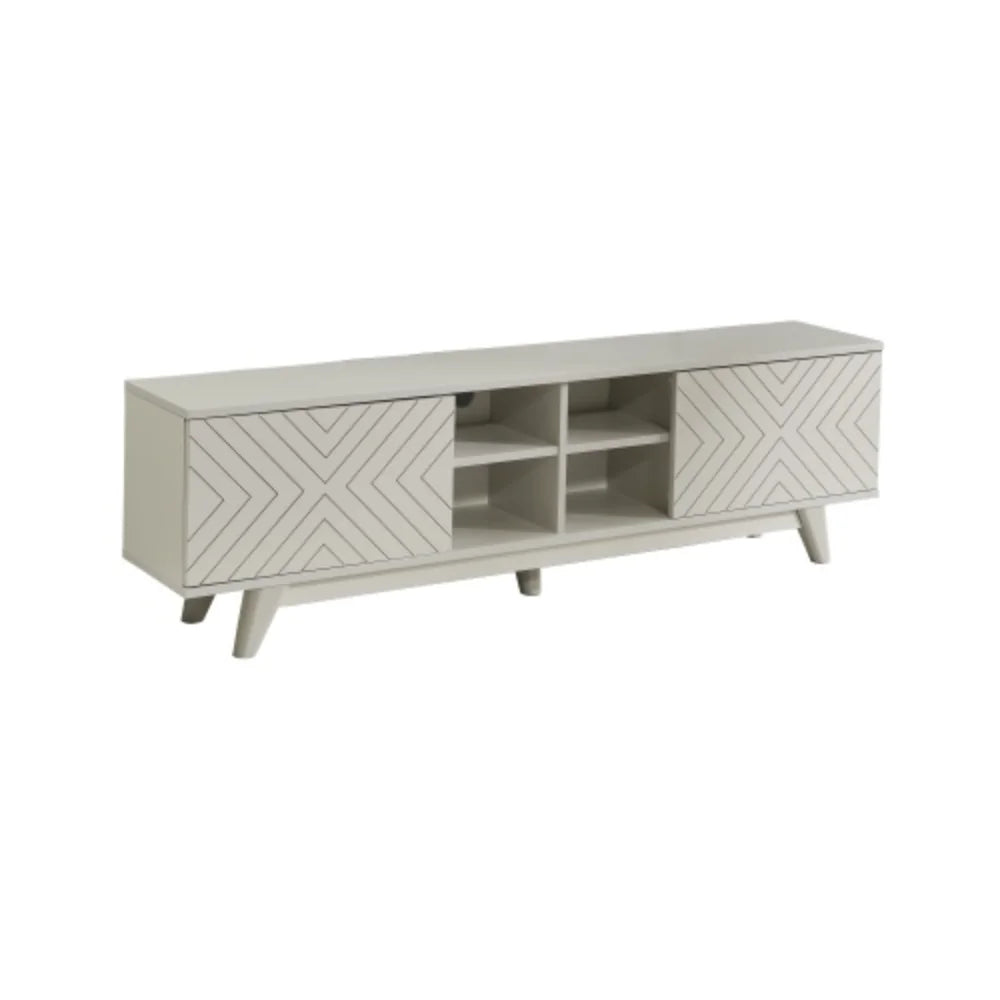 Mid Century Modern Tv Stand 2 Door Cabinet 4 Cubby Hole Shelves 67 inch Tv Unit, Grey S4401