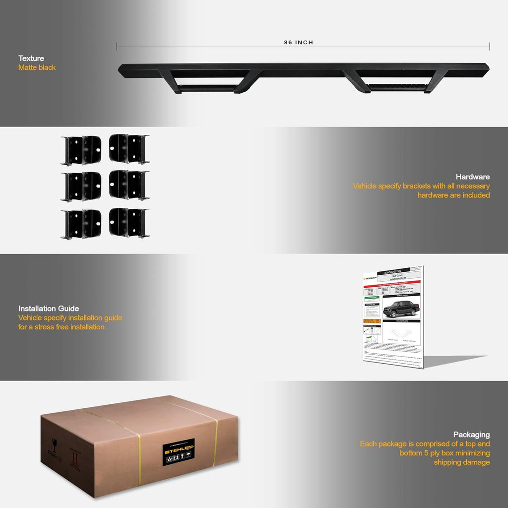Matte Black Nerf Bars Running Boards for Ford F150 SuperCrew Cab T262