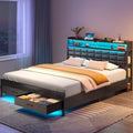 Black Full Size Upholstered Platform Bed Frame with Storage Headboard and 2 Drawers P67277