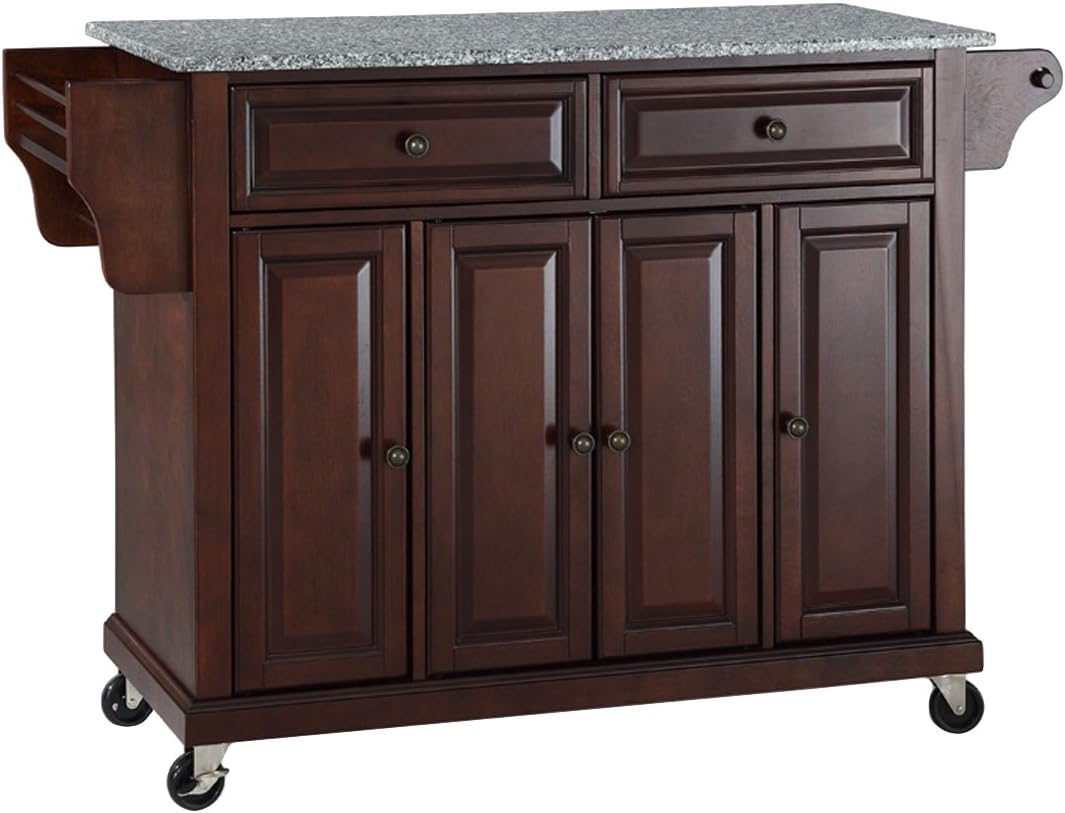 White Full Size Kitchen Cart with Solid Granite Top C26134