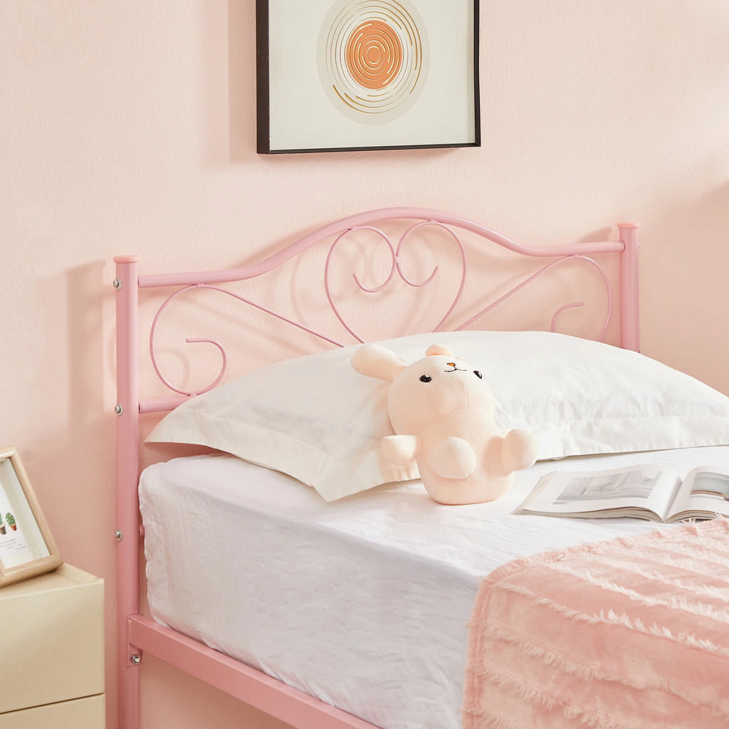 Set of 2 Twin Size White Metal Platform Bed Frame with Headboard M199