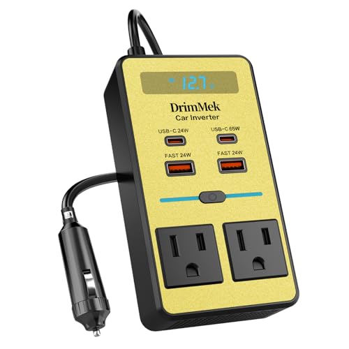 Car Power Inverter 12V to 110V AC with LCD Display 65W USB-C P186