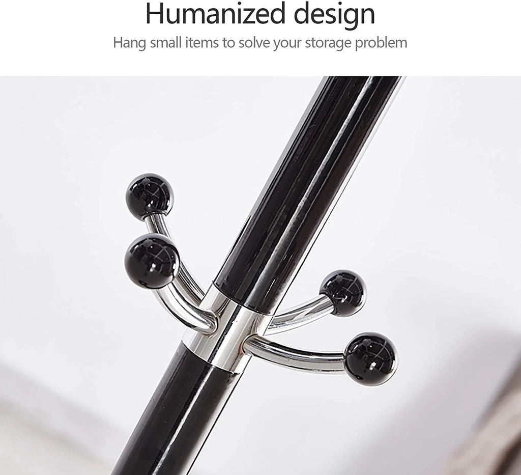 Black Metal Coat Tree with 16 Hooks and Marble Base A40163