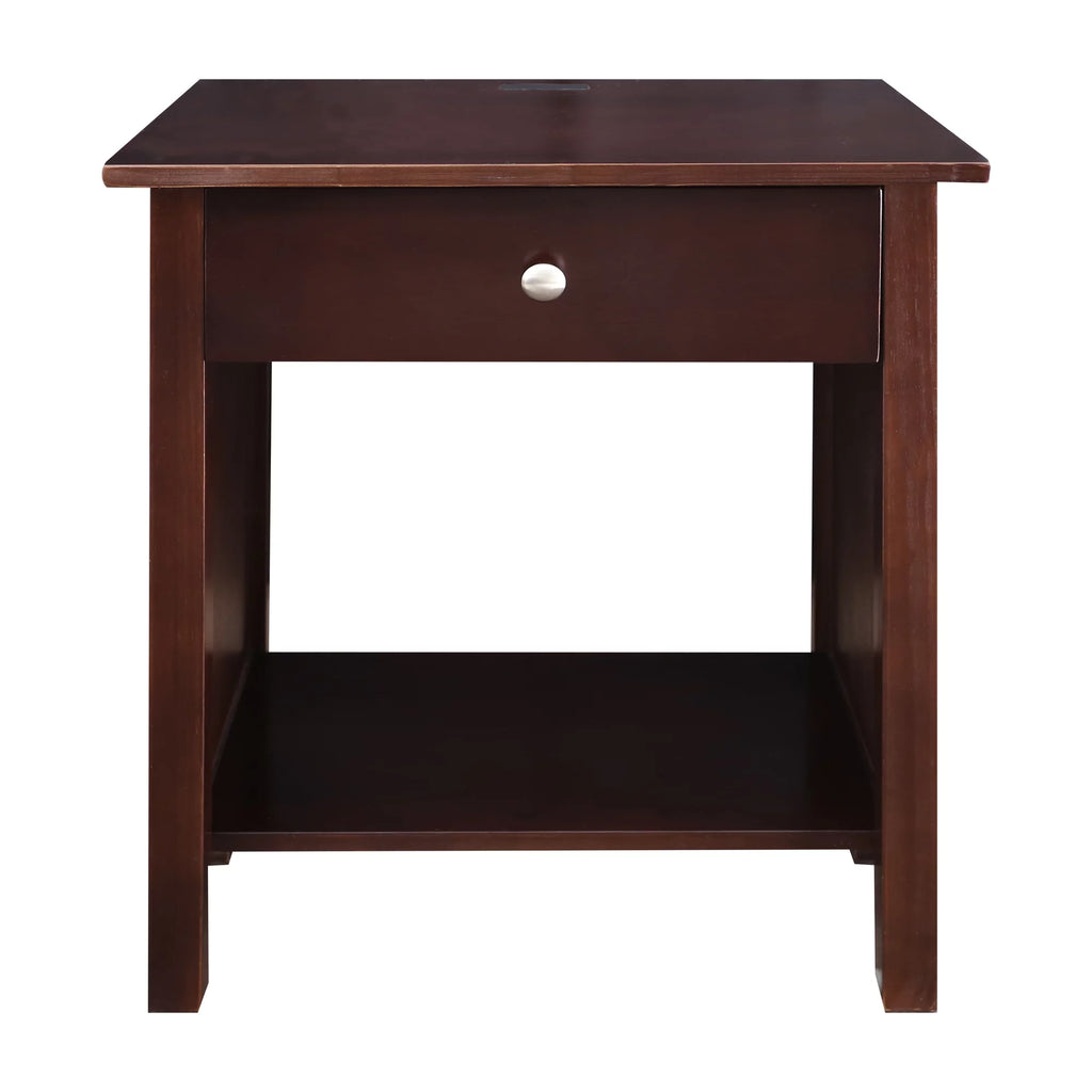 Espresso Wooden Nightstand with USB Ports and One Drawer P35859