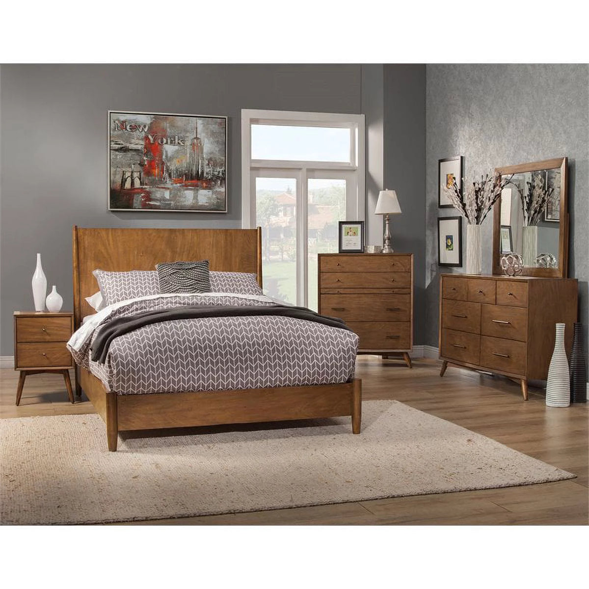 3 Piece Small TV Console Full Size Panel Bed & Nightstand I9652