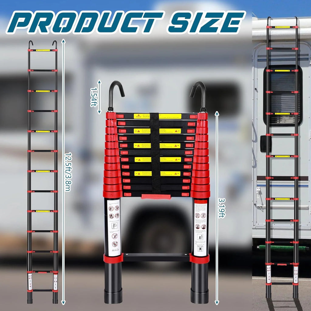 Telescoping Aluminum Folding Ladder with Hook, 330lbs Load Capacity B84770