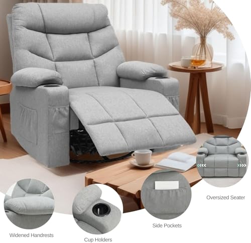 Oversized Swivel Rocker Recliner Chair with Massage & Heat, Gray Y548