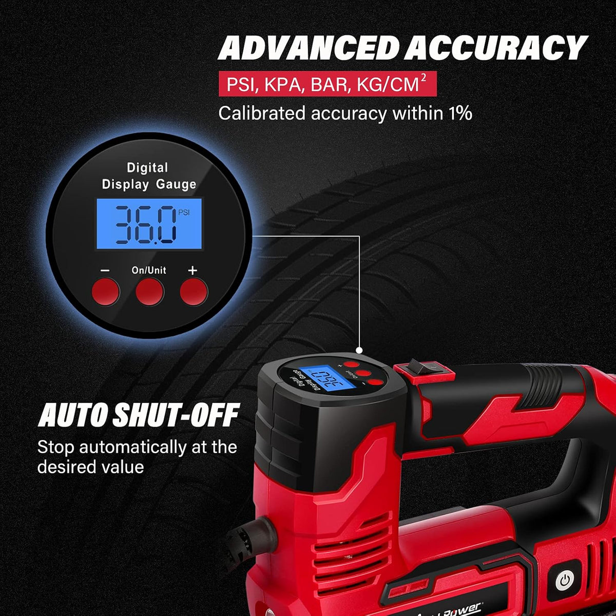 20V Cordless Tire Inflator with Digital Pressure Gauge K107