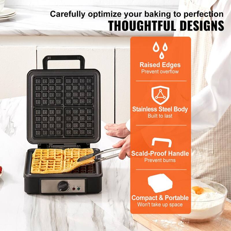 1200-Watts Non-Stick Stainless Steel Waffle Maker H407