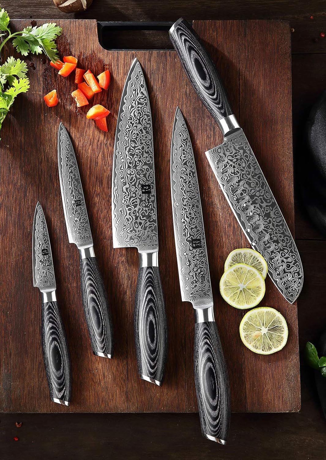 5PC Damascus Steel Kitchen Knife Set with Pakkawood G92515