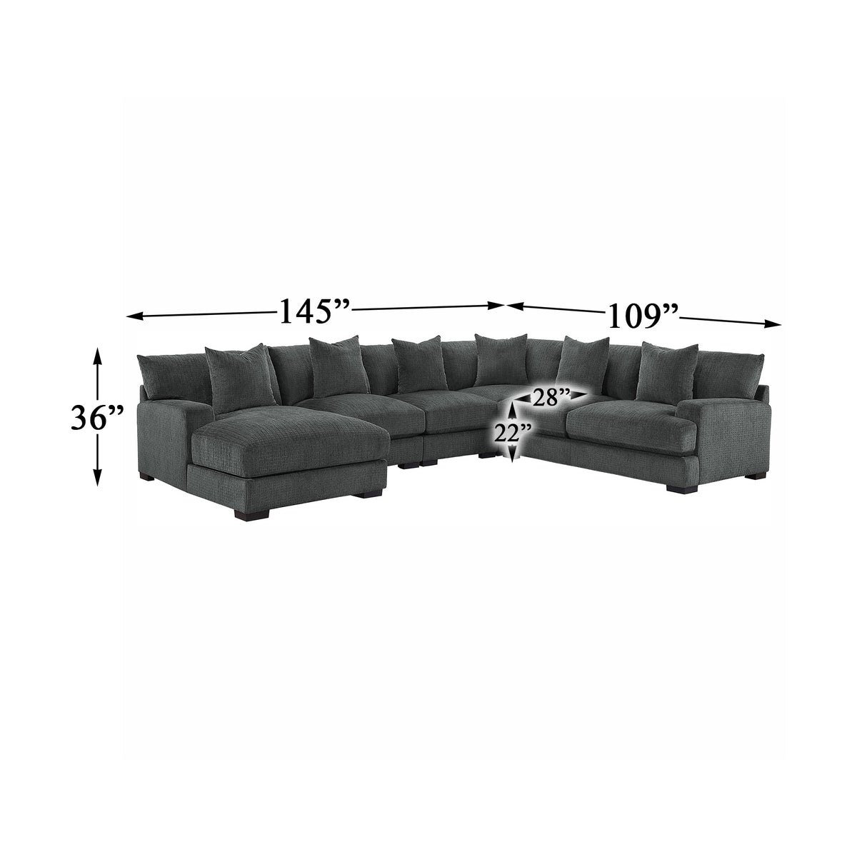 Dark Gray Chenille 5-Piece Modular Sectional Sofa with Left Chaise G53114