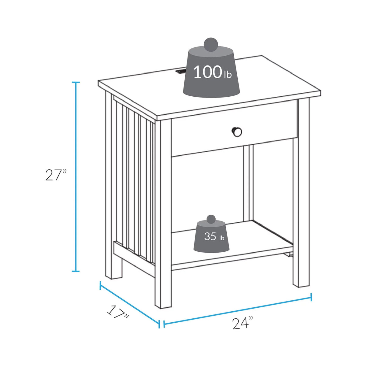 Espresso Wooden Nightstand with USB Ports and One Drawer P35859