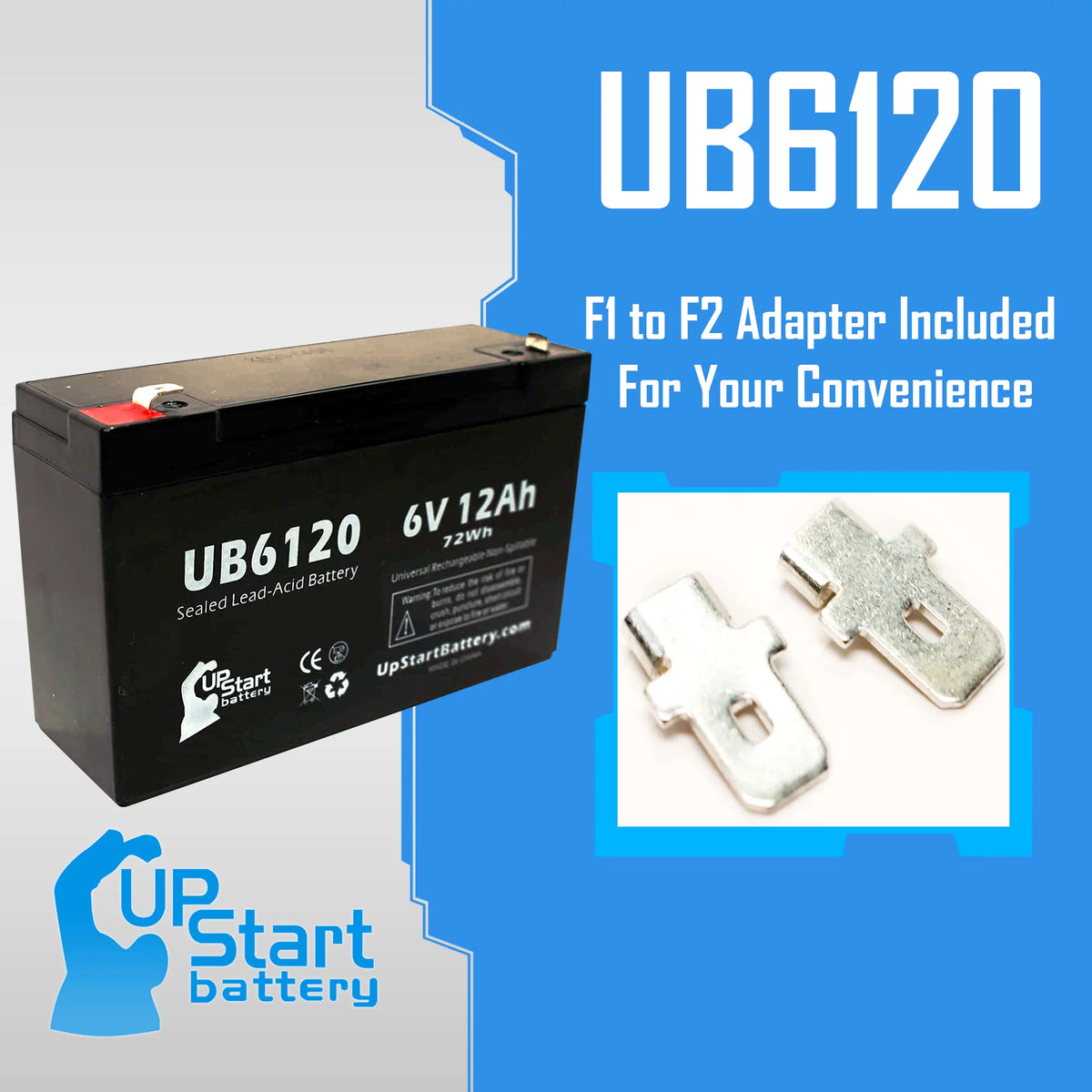 2x Pack 6V 12Ah Sealed Lead Acid Battery with F1 to F2 Terminal Adapters L4962