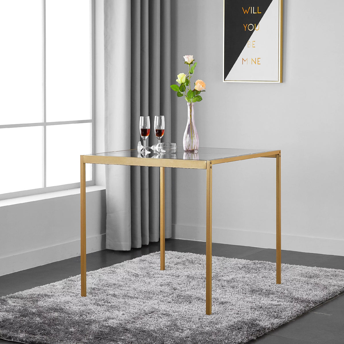 Tempered Glass and Metal Dining Table A931769