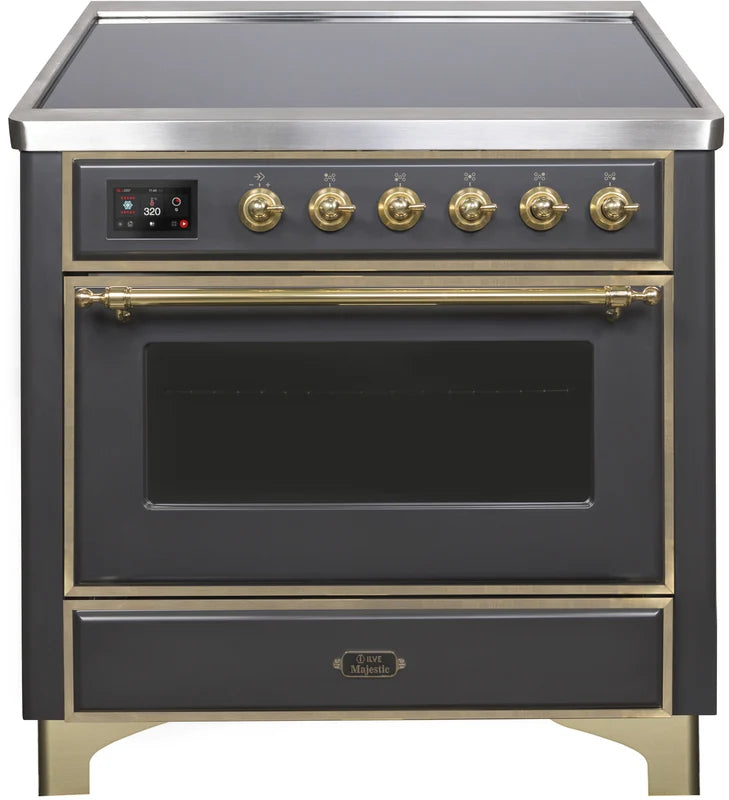 36 Induction Range with Electric Oven in Matte Graphite with Brass Trim M66498
