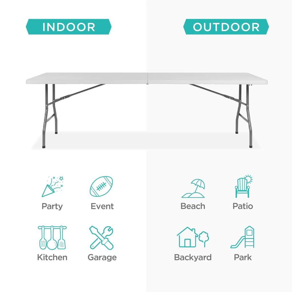 White 8ft Plastic Folding Table with Handle P997