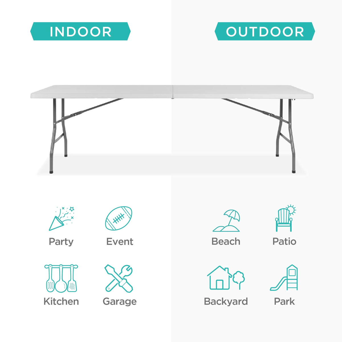 White 8ft Plastic Folding Table with Handle P997