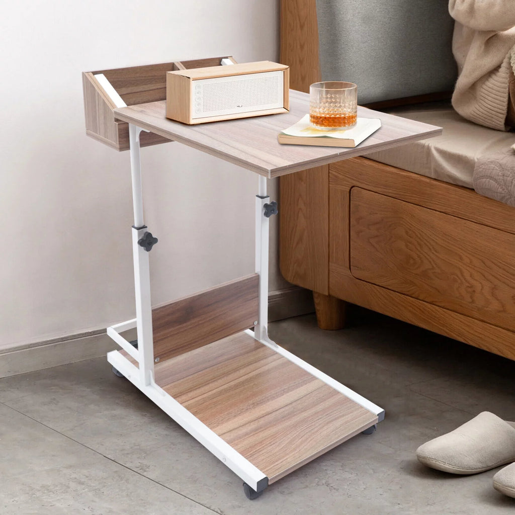 C Shaped Side Table with Storage & Wheels X530450
