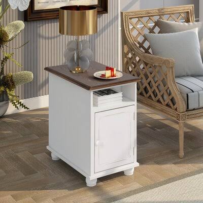 Antique White Accent End Table with Storage Shelf C9482