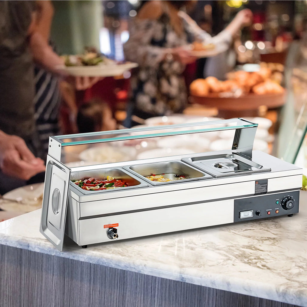 3*12Qt Commercial Food Warmer with Glass Shield Y8522