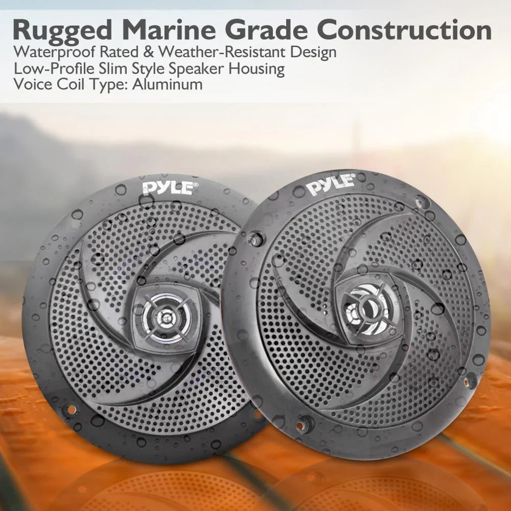 6.5 Inch Waterproof Low Profile Marine Speakers, Black (2 Pack) S580