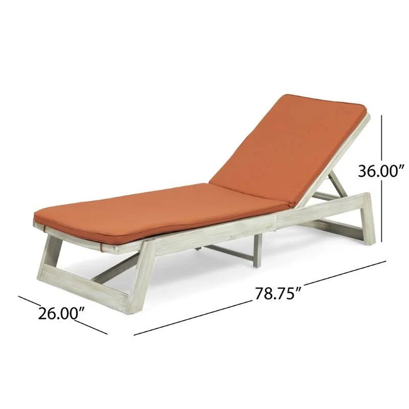 Gray and Orange Acacia Wood Chaise Lounge Set of 2 P4348