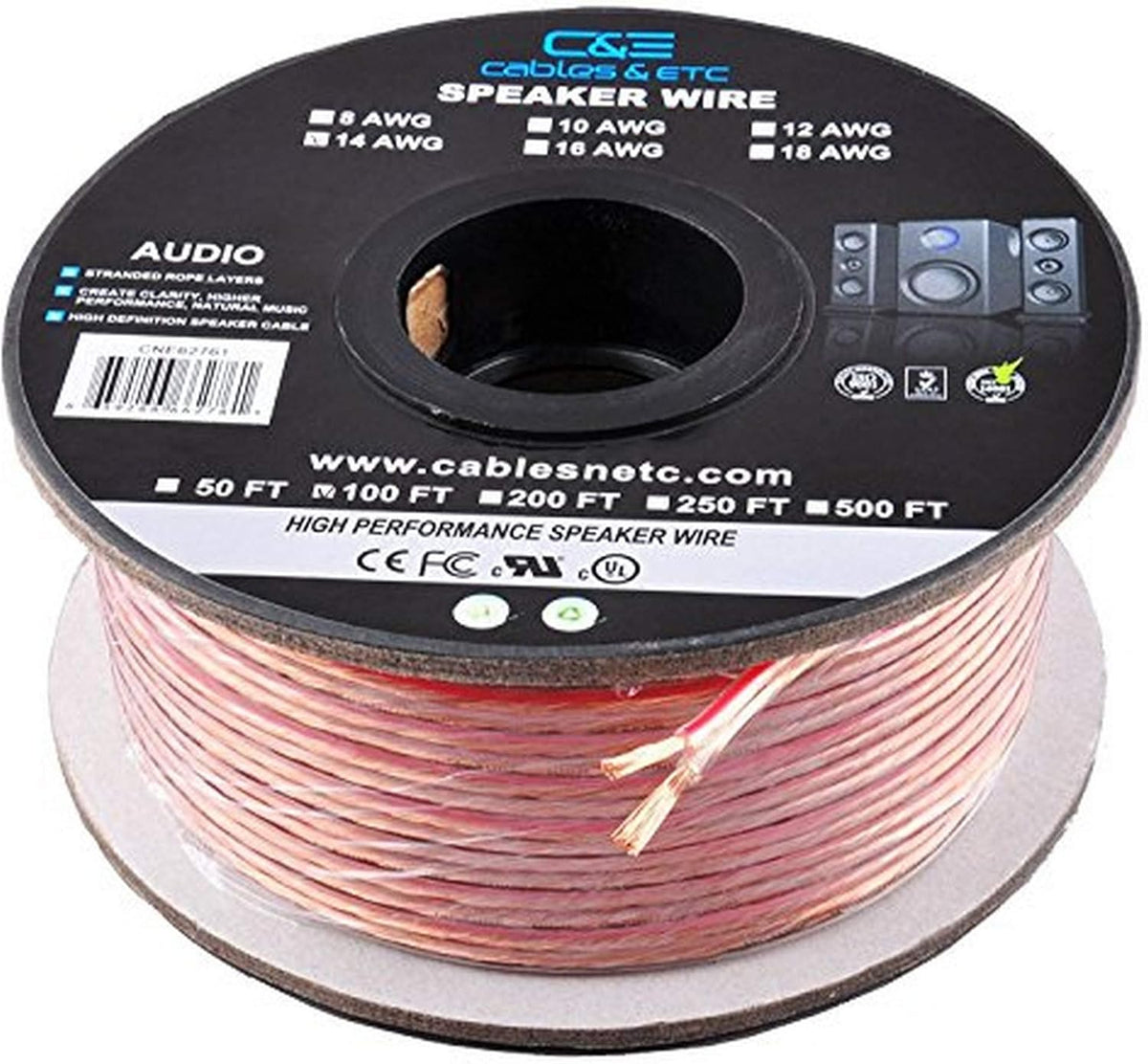 12AWG Oxygen-Free Copper Speaker Wire Cable, Pack of 2 I683