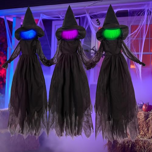 3pcs Halloween Hanging Ghost Decor with Broomstick O42017