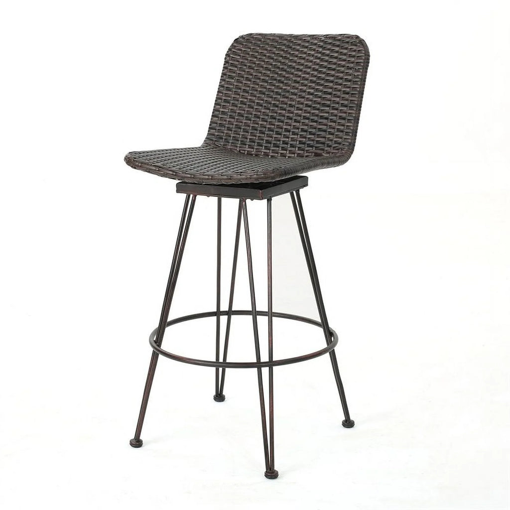 Wicker Barstool with Black Brush Copper Iron Frame Set of 2 A7329