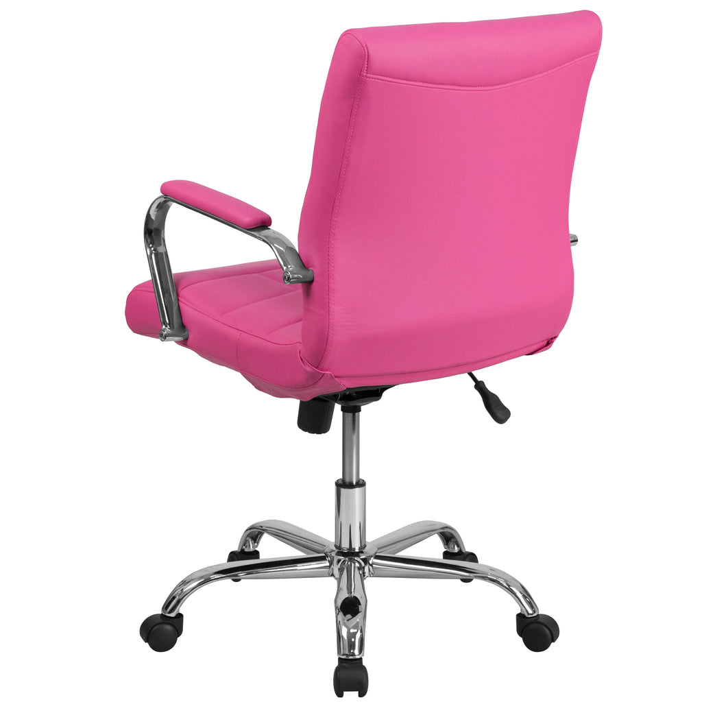 Mid-Back Pink Vinyl Executive Swivel Office Chair with Chrome Base and Arms T422