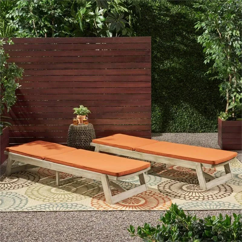 Gray and Orange Acacia Wood Chaise Lounge Set of 2 P4348