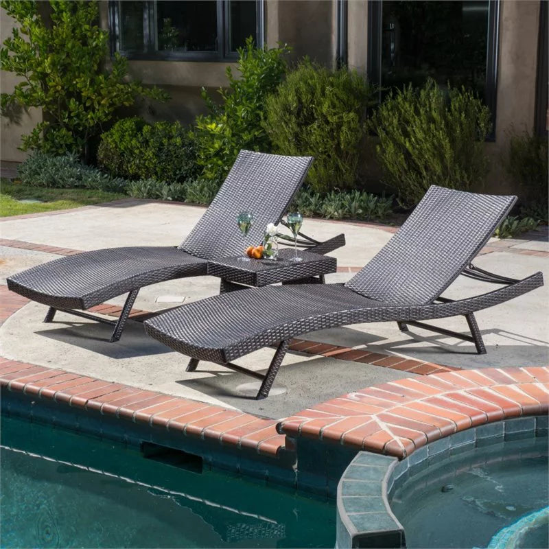 3 Piece Multibrown Outdoor Wicker Chaise Lounge Set E912203