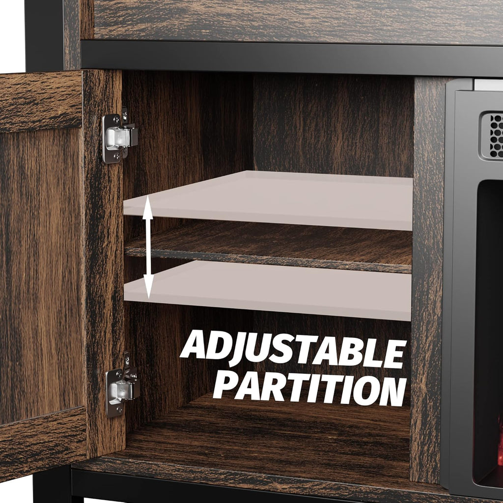 Industrial Rustic Electric Fireplace TV Stand with Open Storage Shelves and 2 Cabinets L686