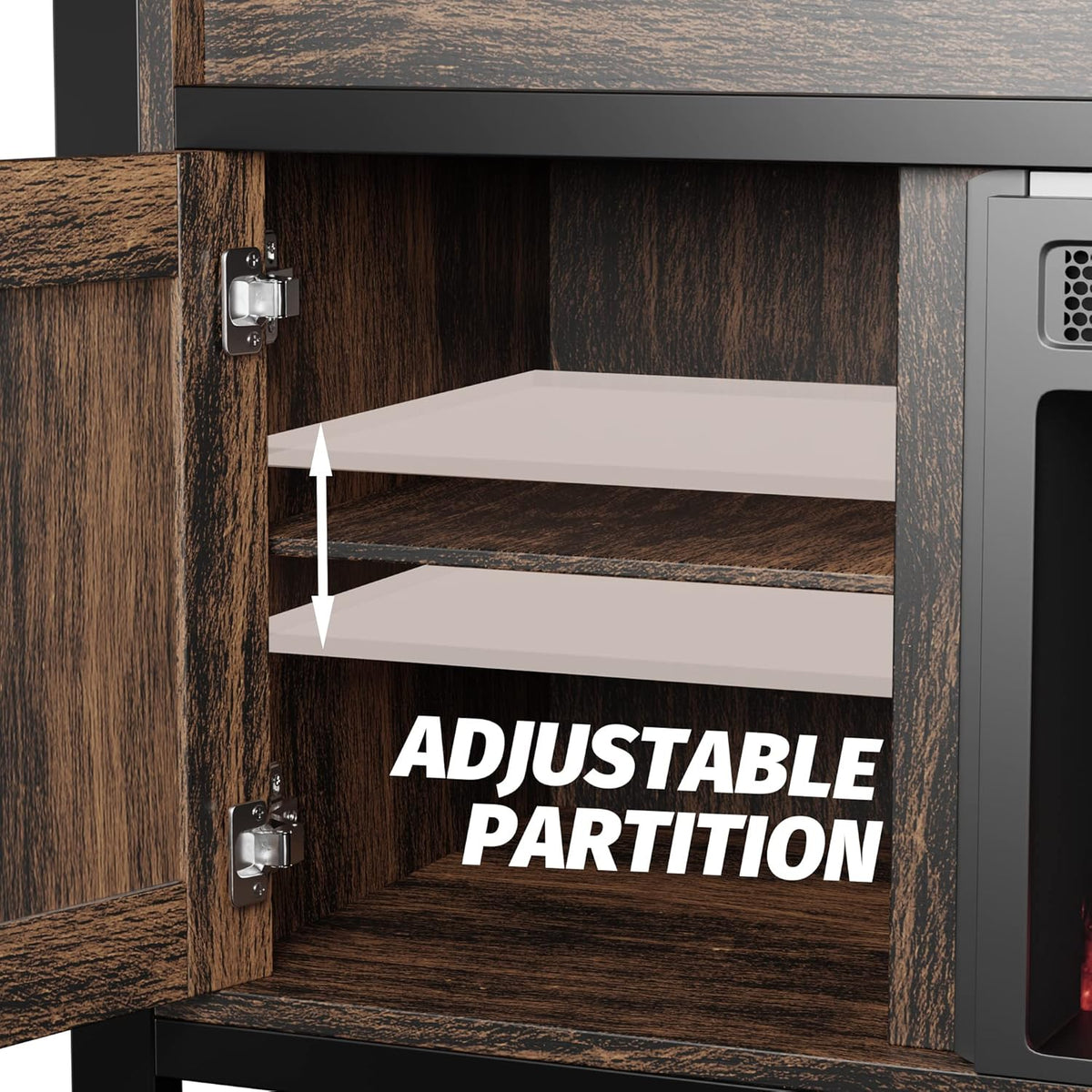 Industrial Rustic Electric Fireplace TV Stand with Open Storage Shelves and 2 Cabinets L686
