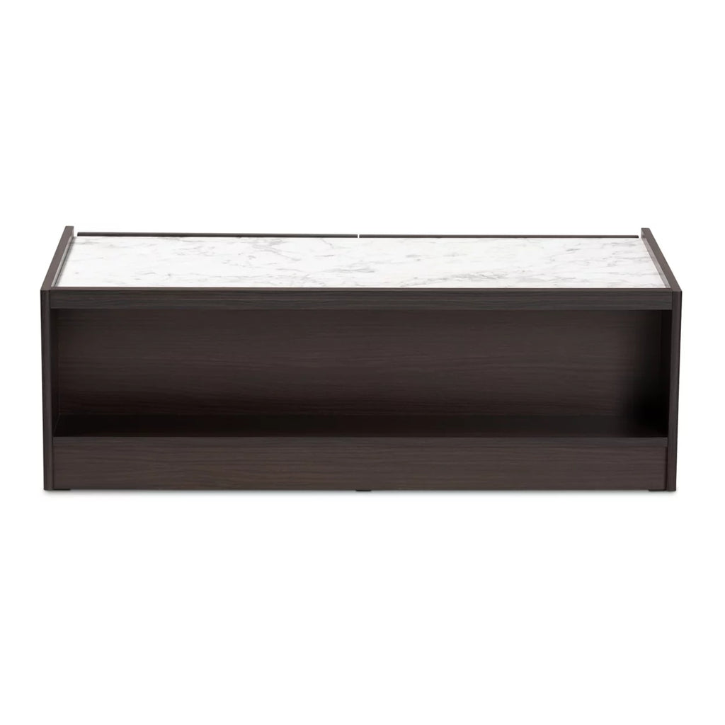 Dark Brown Gold Wood Coffee Table with Faux Marble Top X59105