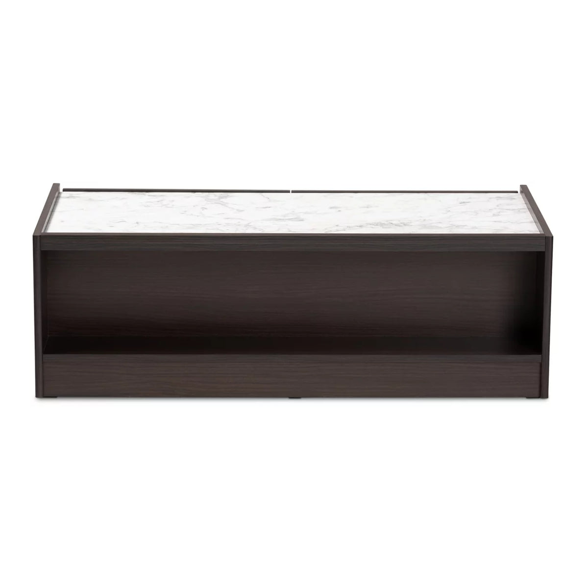 Dark Brown Gold Wood Coffee Table with Faux Marble Top X59105