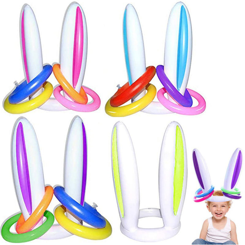 Inflatable Easter Bunny Hat with 4 Rings Wearable Toss Toy F211109