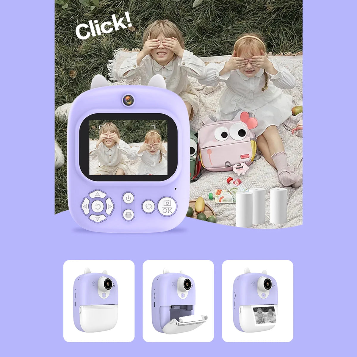 Instant Camera with Dual Lenses, 12MP, 32GB Memory, 3 Printing Paper Rolls Z331