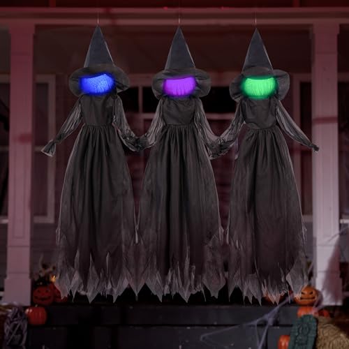 3pcs Halloween Hanging Ghost Decor with Broomstick O42017